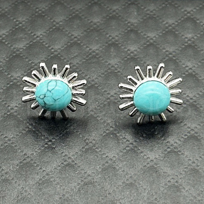Alloy Natural Tiger Eye Flower Stud Earrings OL8231-2-1