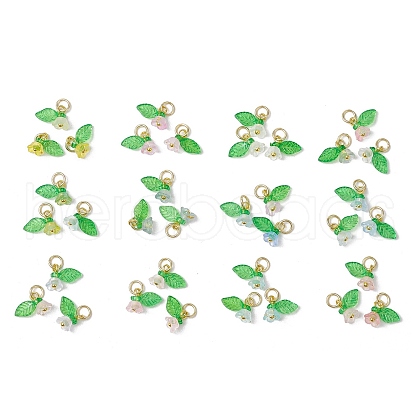 36Pcs Frosted Acrylic Flower & Leaf Charms PALLOY-JF03552-1