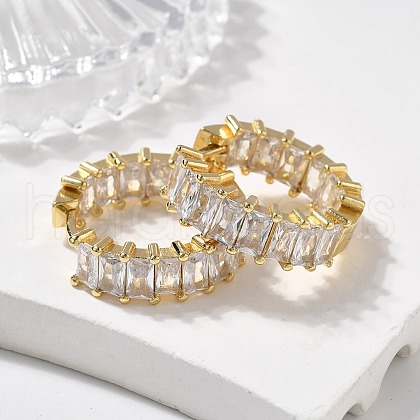 Brass Micro Pave Cubic Zirconia Huggie Hoop Earrings EJEW-K083-37G-B-1