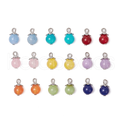 18Pcs 9 Colors Dyed Natural Yellow Jade & Malaysia Jade & Green Jade Round Charms PALLOY-JF03656-1