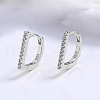 Anti-Tarnish D Shaped Rhodium Plated 925 Sterling Silver Pave Clear Cubic Zirconia Hoop Earrings for Women TH0166-1-1
