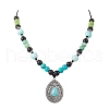 Alloy Pave Synthetic Turquoise Teardrop Pendant Baking Painted Round Glass Beaded Braided Necklaces NJEW-JN05312-2