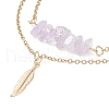 Natural Amethyst Chips Beaded & Feather Charms Double Layer Multi-strand Bracelet AJEW-AN00511-04-2