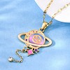 304 Stainless Steel Hot Pearl Enamel Constellation Planet Pendant Necklaces NJEW-D310-01D-G-1