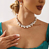 Rhombus Alloy & Plastic Pearl & Crystal Rhinestone Pendant Necklace & Stud Dangle Earring FS-WGAC24E-02-2