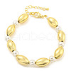 Rack Plating Oval Brass & ABS Imitation Pearl Beaded Bracelets for Women BJEW-P322-14G-1
