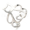 304 Stainless Steel Hollow Cat Open Cuff Ring RJEW-F149-02P-1