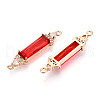 Brass Micro Pave Clear Cubic Zirconia and Glass Connector Charms KK-T076-02KCG-2