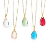 Glass Faceted Teardrop Pendant Brass Cable Pendant Necklaces for Women NJEW-JN05298-2