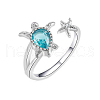 Brass Micro Pave Cubic Zirconia Sea Turtle & Starfish Cuff Ring PW-WGF4995-01-1