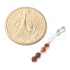 Faceted Round Natural Quartz Crystal & Carnelian & Red Jasper Beaded Pendants PALLOY-JF03529-01-4
