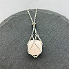 Natural Rose Quartz Nuggets Macrame Pouch Pendant 201 Stainless Steel Chain Necklaces FS-WG7A779-02-1