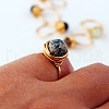 Iron Wire Wrapped Natural Imperial Jasper Round Beaded Cuff Rings WGDBE9A-10-2