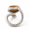 Natural Tiger Eye Heart with Snake Open Cuff Ring RJEW-P082-02P-01-4