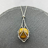 Natural Tiger Eye Nuggets Macrame Pouch Pendant 201 Stainless Steel Chain Necklaces FS-WG7A779-07-1