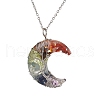 3Pcs 3 Styles Chakra Moon Natural Rose Quartz & Green Aventurine & Mixe Stone Copper Wire Wrapped Tree Pendant Necklaces NJEW-JN05031-4