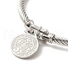 304 Stainless Steel Saint Benedict Charms Twist Rope Bangle for Women BJEW-P283-06C-5