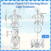 Beebeecraft 1Pc Rhodium Plated 925 Sterling Silver Cage Pendants STER-BBC0007-19-2
