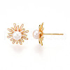 Mother's Day Jewellery Flower Brass Natural Pearl Stud Earrings PEAR-N020-06W-2