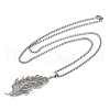 304 Stainless Steel Feather Pendant Necklaces NJEW-K283-12P-2