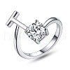 Anti-Tarnish Rhodium Plated 925 Sterling Silver Initial Letter Open Cuff Ring JR852T-1