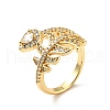 Cubic Zirconia Feather Open Cuff Ring RJEW-E046-17G-3