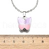 304 Stainless Steel Lilac and Pink Enamel Butterfly Cinerary Casket Pendant Necklaces NJEW-V002-01P-5