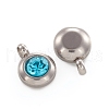 Trendy Original Color 304 Stainless Steel Grade A Rhinestone Flat Round Charm Pendants RB-M030-06N-2