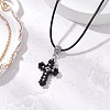 Cross Glass Sead Beaded Pendant Necklaces NJEW-MZ00093-02-1