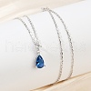 925 Sterling Silver Sapphire Rhinestone Teardrop Pendant Necklace for Women NJEW-V013-01P-3