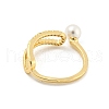 Round Brass Micro Pave Clear Cubic Zirconia with Plastic Pearl Open Cuff Rings RJEW-G309-51G-3
