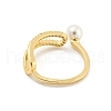 Round Brass Micro Pave Clear Cubic Zirconia with Plastic Pearl Open Cuff Rings RJEW-G309-51G-3