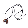 Adjustable Natural Tiger Eye Double Horn Pendant Necklace with Wax Cord for Women NJEW-B086-01E-2