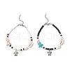 2Pcs 2 Styles Summer Beach Synthetic Turquoise Starfish & Natural Cowrie Shell & Glass Seed Round Beaded Alloy Turtle Charm Anklets AJEW-TA00038-2