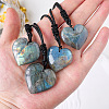 Heart Natural Labradorite Pendant Adjustable Braided Cord Necklaces FS-WG928F5-01-2