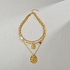304 Stainless Steel & Synthetic Dyed Red Turquoise Round and ABS Imitation Pearl Oval Pendant 3 Layer Necklaces for Women NJEW-M100-01G-5