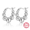 Rhodium Plated 925 Sterling Silver Round Ball Beaded Hoop Earrings CY1983-2-1