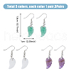 FIBLOOM 3 Pairs 3 Styles Natural Mixed Gemstone Wings Dangle Earrings with Brass Pins for Women EJEW-FI0003-19-2