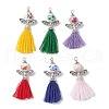Porcelain Beaded with Polycotton Tassel Big Pendants PALLOY-JF02986-1