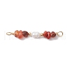 Natural Mixed Stone Chip & Natural Cultured Freshwater Pearl Rice Beaded Connector Charms PALLOY-JF03707-2