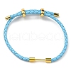 Brass Column Bar Link Bracelet with Leather Cords BJEW-G675-05G-03-1