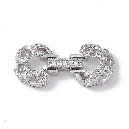 Rack Plating Brass Micro Pave Clear Cubic Zirconia Fold Over Clasps KK-NH0002-03B-P-1