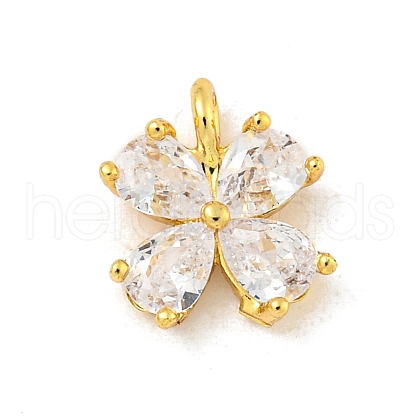 Clover Rack Plating Brass Micro Pave Clear Cubic Zirconia Charms KK-P277-13G-1