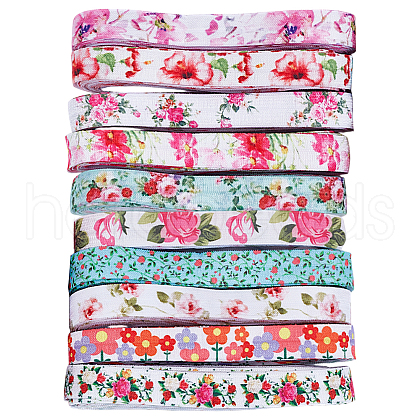 WADORN 40 Yards 10 Styles Flat Flower Printed Polyester Elastic Cord OCOR-WR0001-48-1