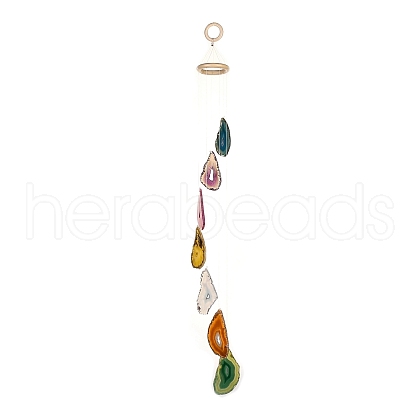 Chakra Natural Dyed Agate Piece Hanging Ornament HJEW-R126-01A-1
