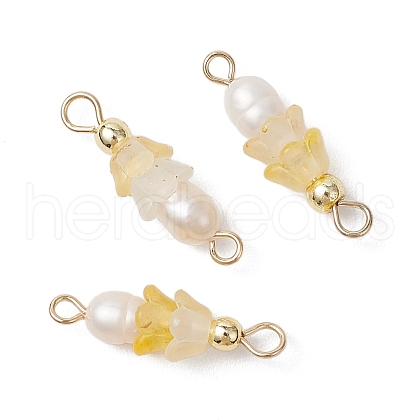 Frosted Flower Natural Cultured Freshwater Pearl & Acrylic Connector Charms PALLOY-JF03590-07-1