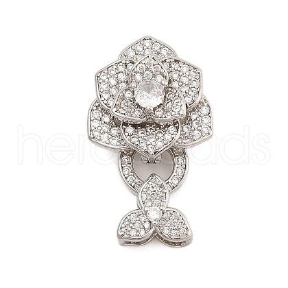Brass Micro Pave Clear Cubic Zirconia Fold Over Clasps KK-C075-09P-1