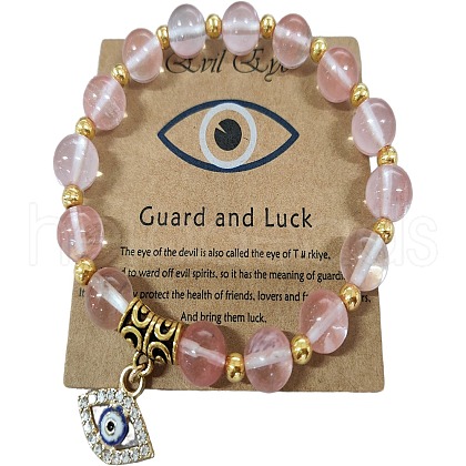 Natural Stone Beaded Bracelet with Vintage Evil Eye Pendant - Versatile Handmade Jewelry ST0039605-1