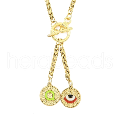 Ion Plating(IP) 304 Stainless Steel Green Yellow Enamel Letter & Eye Pendant Wheat Chain Necklaces STAS-Z102-01G-Q-1