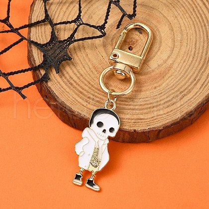 Halloween Skeleton Alloy Enamel Pendant Decoration HJEW-YW00033-01-1